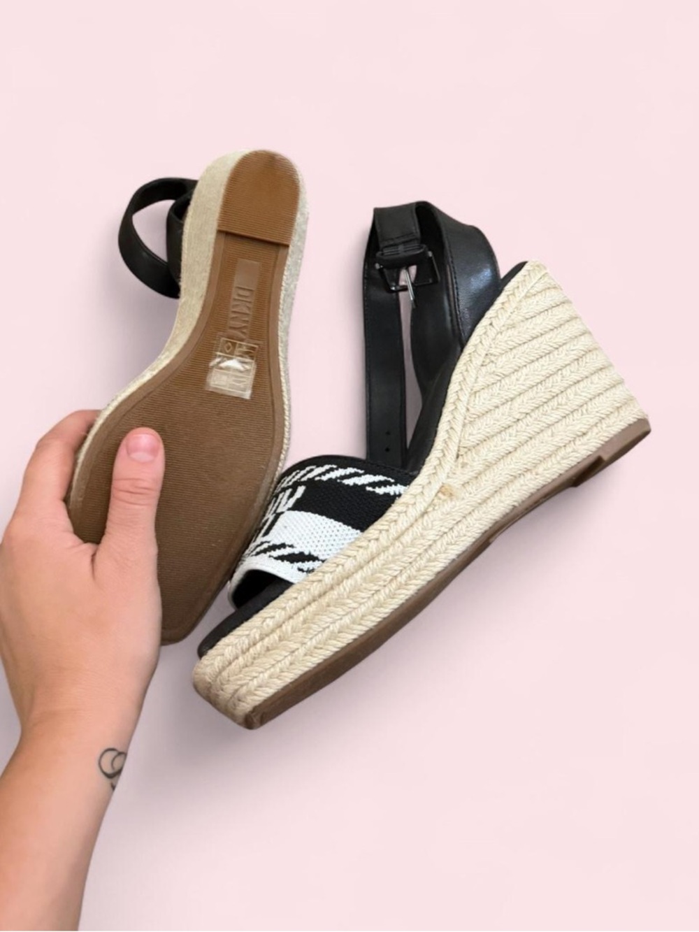 Black and Natural Espadrille Wedge Sandals - Women